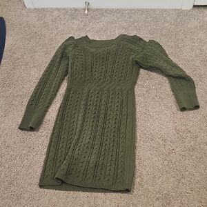 Olive Green Cable Knit Sweater Dress